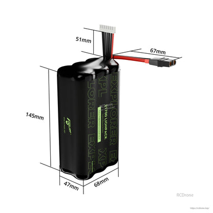 Flywoo Explorer 6S2P 9000mAh Li-ion battery pack with XT60 lead and balance connector, 145×68×47mm