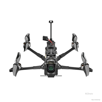 Flywoo Explorer LR 4-inch FPV quadcopter with four propellers, front camera module, and tall antenna mount