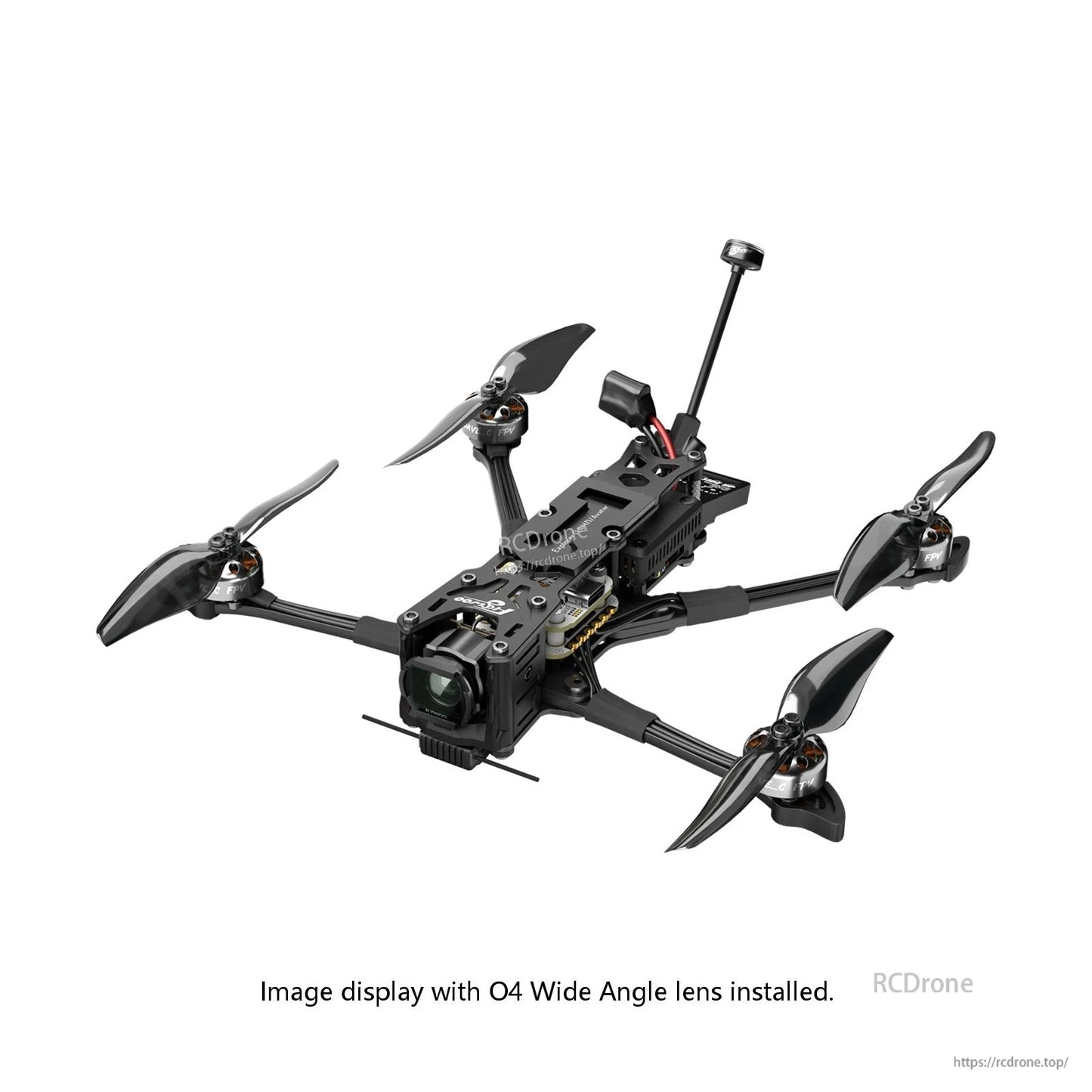 Flywoo Explorer LR 4-inch FPV drone with DJI O4 wide-angle camera lens, four-blade props and antenna