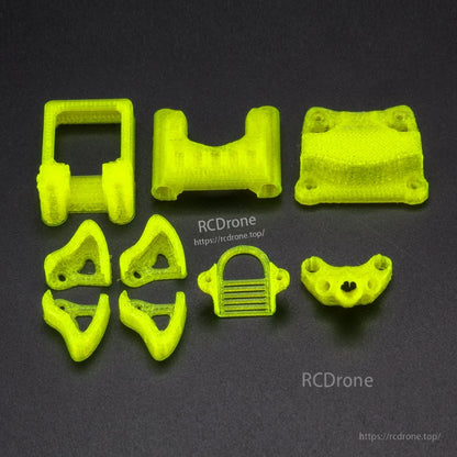 Flywoo Explorer LR TPU Set (TPU Set), Neon green Flywoo Explorer LR TPU set with multiple 3D-printed mounts and protective frame parts
