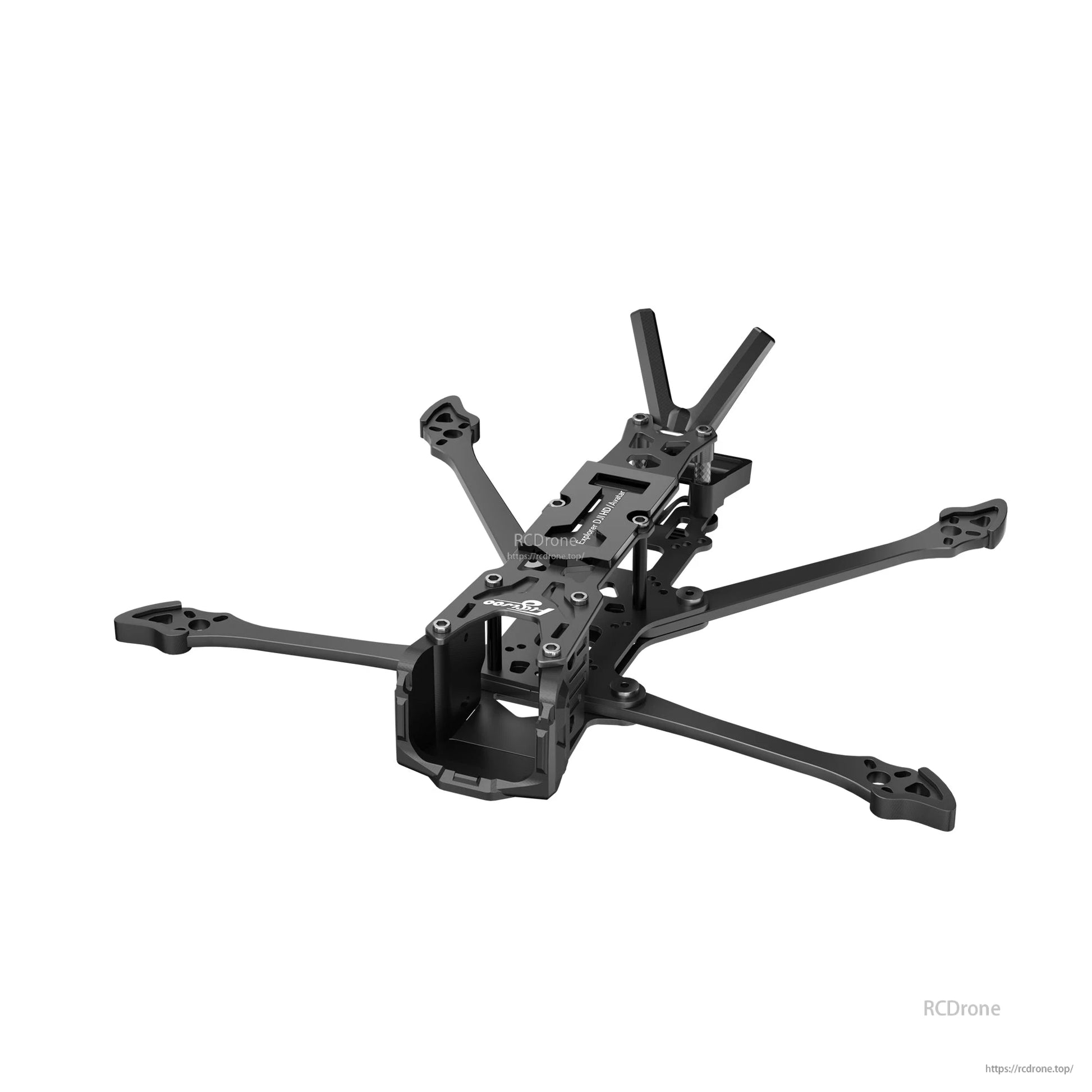 Flywoo Explorer LR4 carbon fiber FPV quad frame kit with four arms, front camera cage, and top plate
