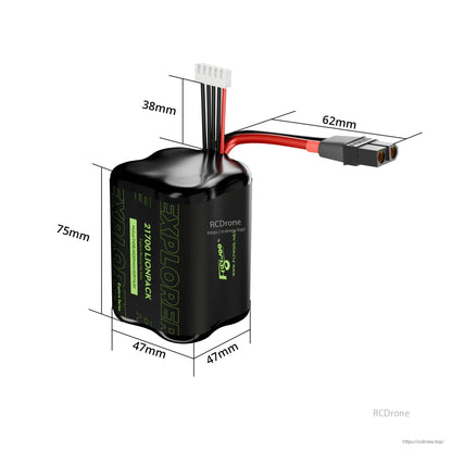 Flywoo 21700 Lionpack 4S Li-ion battery with XT60 power lead and 5-pin JST-XH balance connector, 47x47x75mm