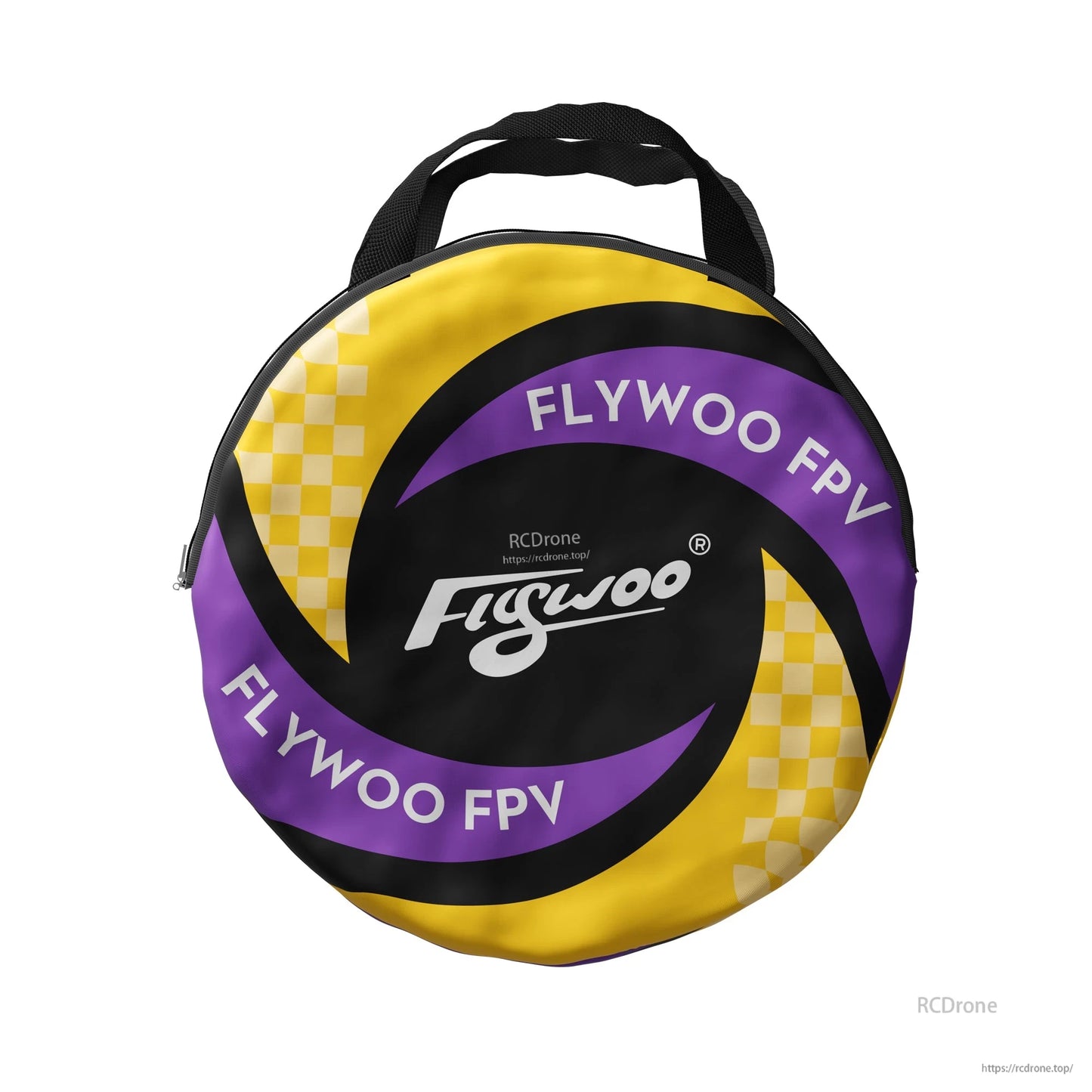 Flywoo FPV round zip carry bag with handles, black and purple logo design for Halo Circle race gate set
