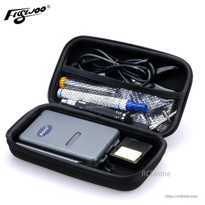 Flywoo FPV quad tool kit in a zippered carrying case with gray ZD unit, cables, and assorted hand tools