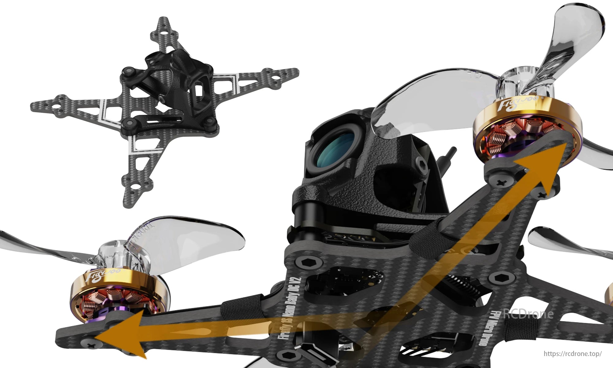 Flywoo Firefly 1S FPV Drone, The bottom plate is thicker with extended motor protection corners, making for a more stable and durable quadcopter.