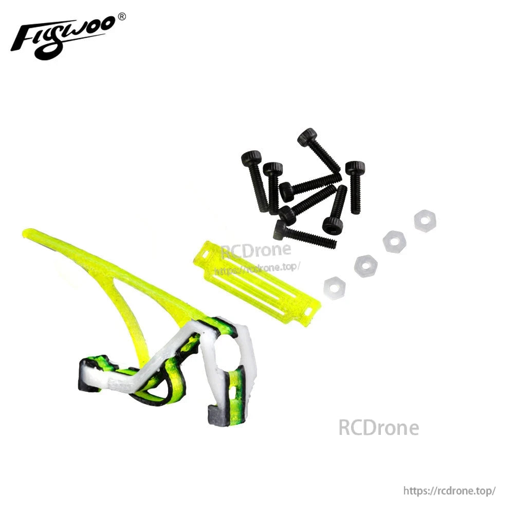 Flywoo Firefly 1S FR Nano Baby Quad 40mm Frame Kit, Flywoo Firefly Nano Baby quad frame kit with neon yellow canopy, mounting plate, screws and nylon nuts