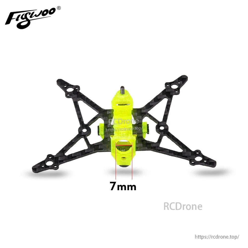 Flywoo Firefly 1S Nano Baby quad replacement frame with carbon fiber arms and yellow center mount, 7mm opening