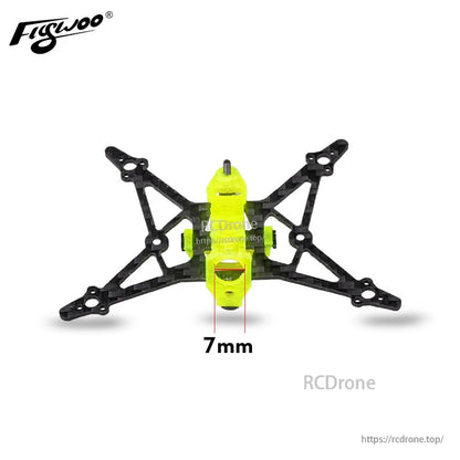 Flywoo Firefly 1S Nano Baby quad replacement frame with carbon fiber arms and yellow center mount, 7mm opening