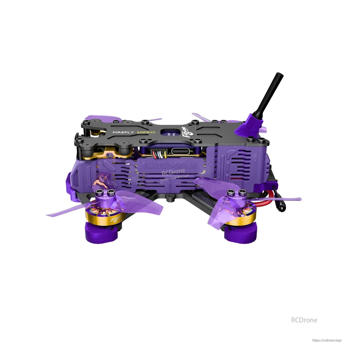 Flywoo Firefly 20PRO micro FPV drone in purple frame with ducted props, four motors, and top plate