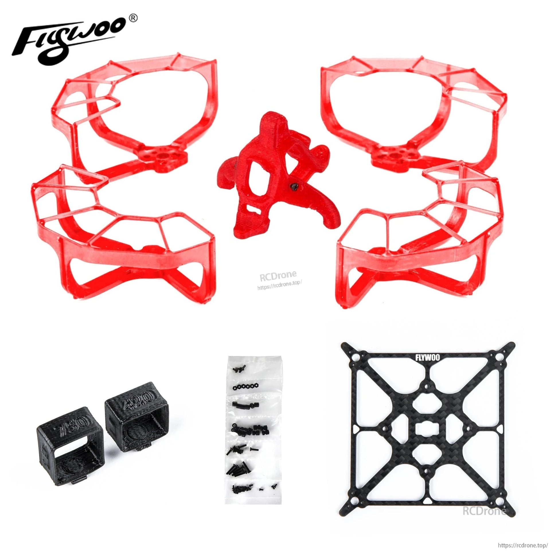 Flywoo Firefly 2S Nano Baby 20 HDZero Frame Kit, Flywoo Firefly Nano Baby 20 HDZero frame kit with red prop guards, TPU camera mount, carbon plate and hardware