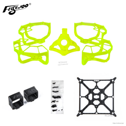 Flywoo Firefly Nano Baby 20 Vista frame kit with neon green TPU guards, carbon fiber plate, and hardware
