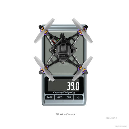Flywoo Firefly18 1S Nano Baby V3 tiny quadcopter with O4 wide camera on digital scale reading 39.0 g