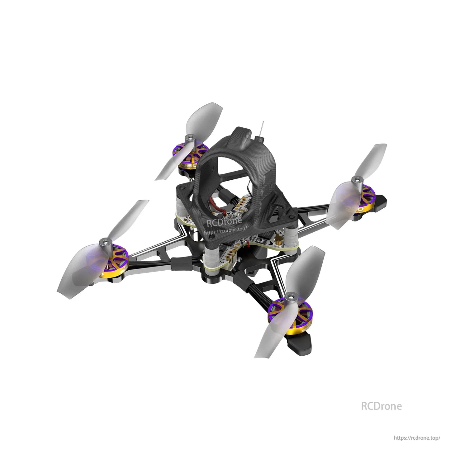 Flywoo Firefly18 Nano Baby V3 micro FPV quadcopter with carbon frame, four props, and protective camera canopy