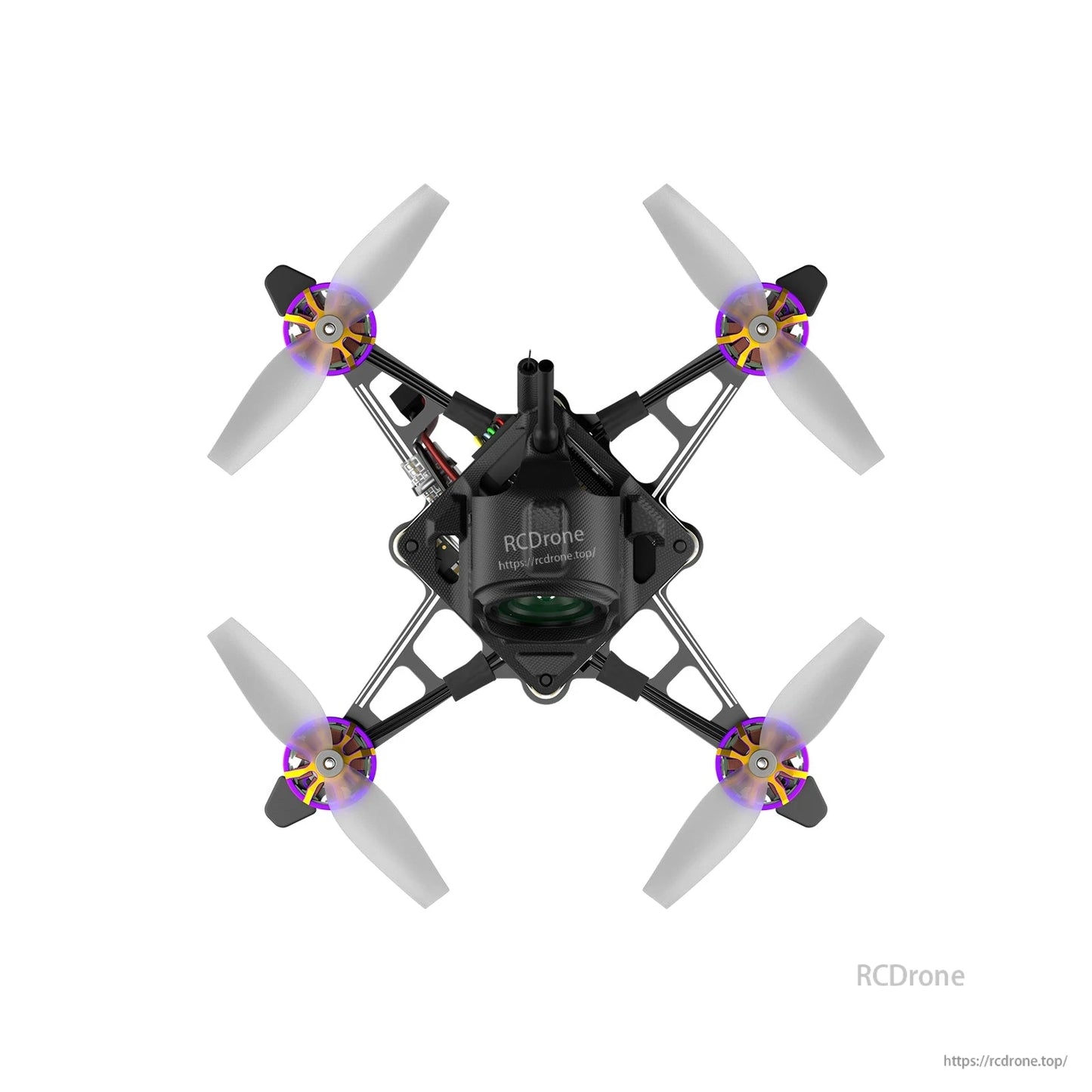 Top view of Flywoo Firefly18 1S Nano Baby V3 micro quad drone with four props and O4 camera pod