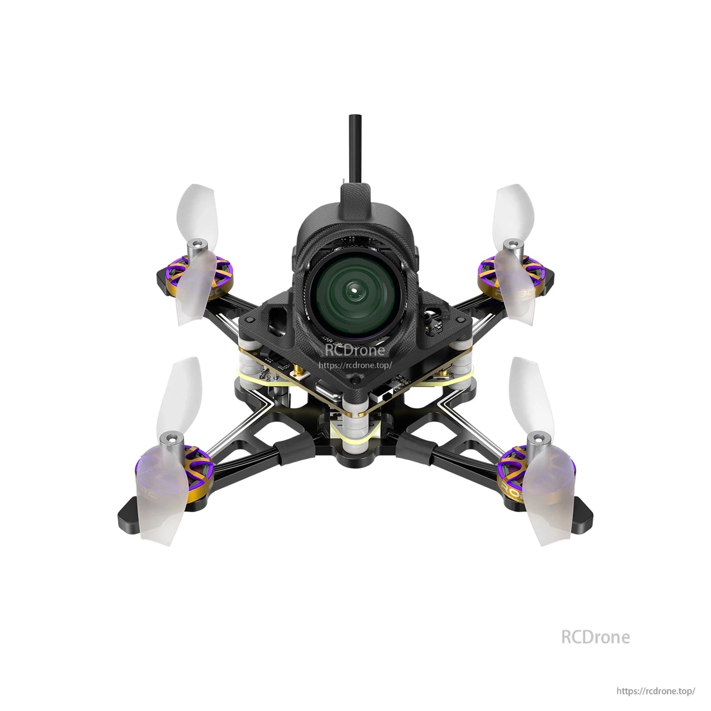 Flywoo Firefly18 Nano Baby V3 tiny FPV drone with front camera pod, top antenna, and four propellers