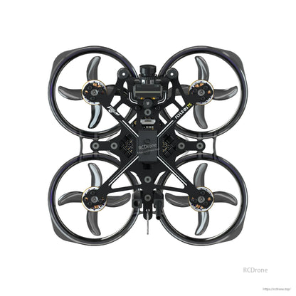 Top view of Flywoo FlyLens 75 ducted brushless whoop FPV drone with four prop guards and HD camera mount
