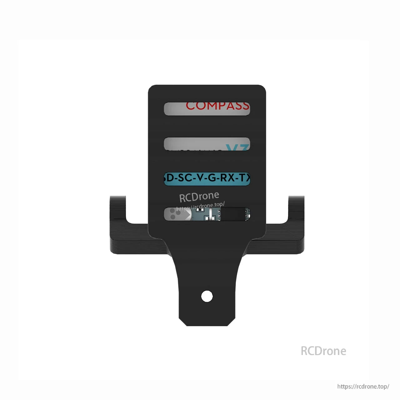 Flywoo FlyLens 75/85 GM10 Nano GPS, Flywoo GM10 Nano GPS module mount with labeled pads for compass and UART wiring (RX/TX, G, V)