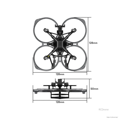 Flywoo FlyLens 85 2-inch whoop drone frame with ducted prop guards, 128mm x 128mm footprint and 50mm height
