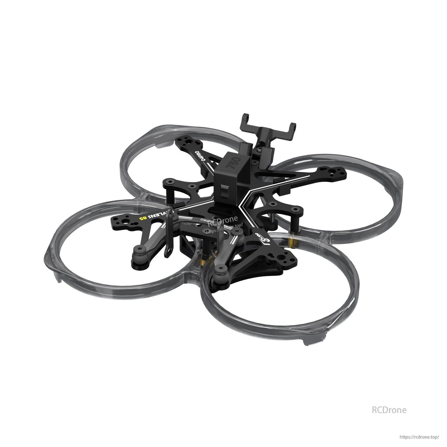 Flywoo FlyLens 85 2-inch whoop drone frame kit with four translucent duct rings and black mounting plates
