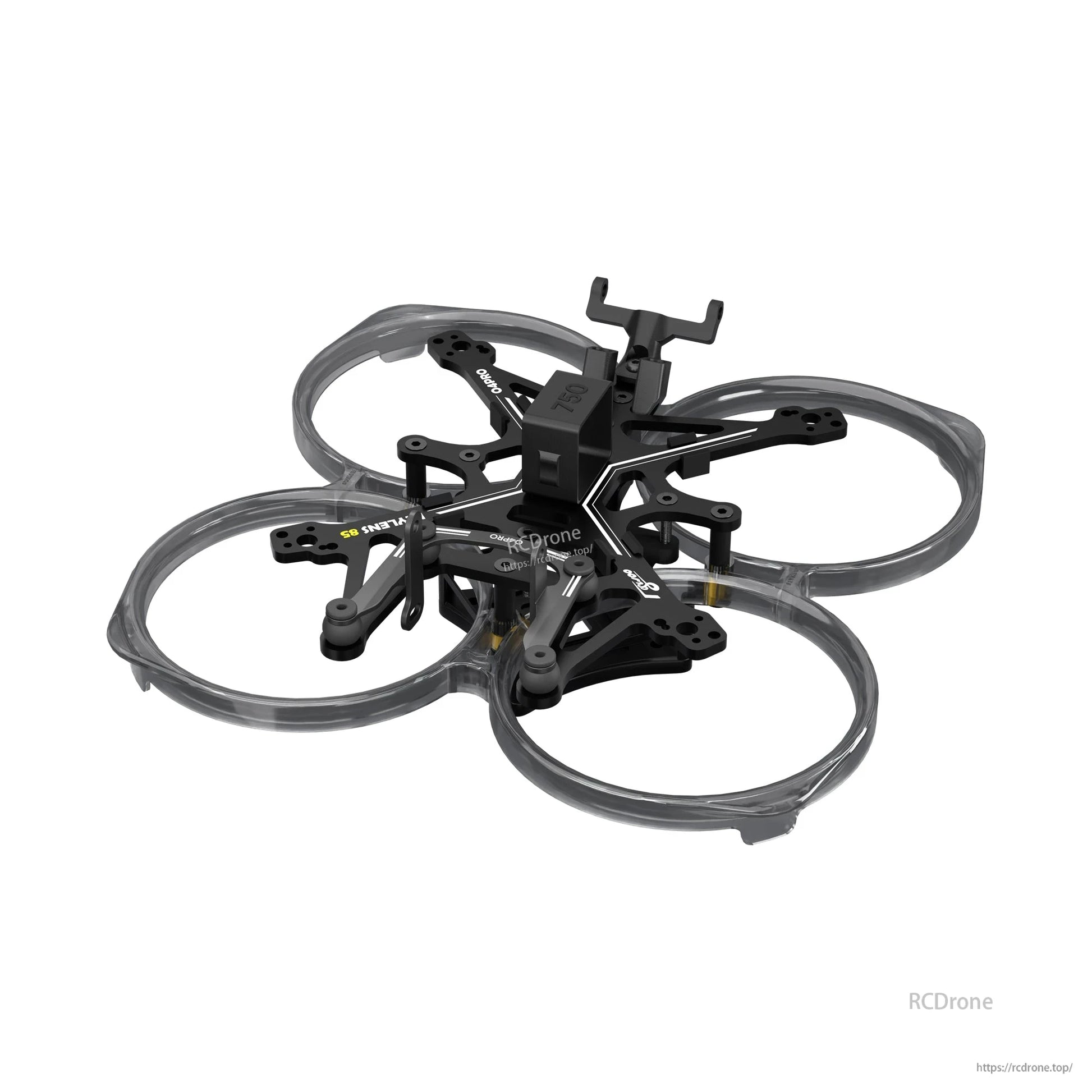 Flywoo FlyLens 85 2-inch whoop drone frame kit with four translucent duct rings and black mounting plates