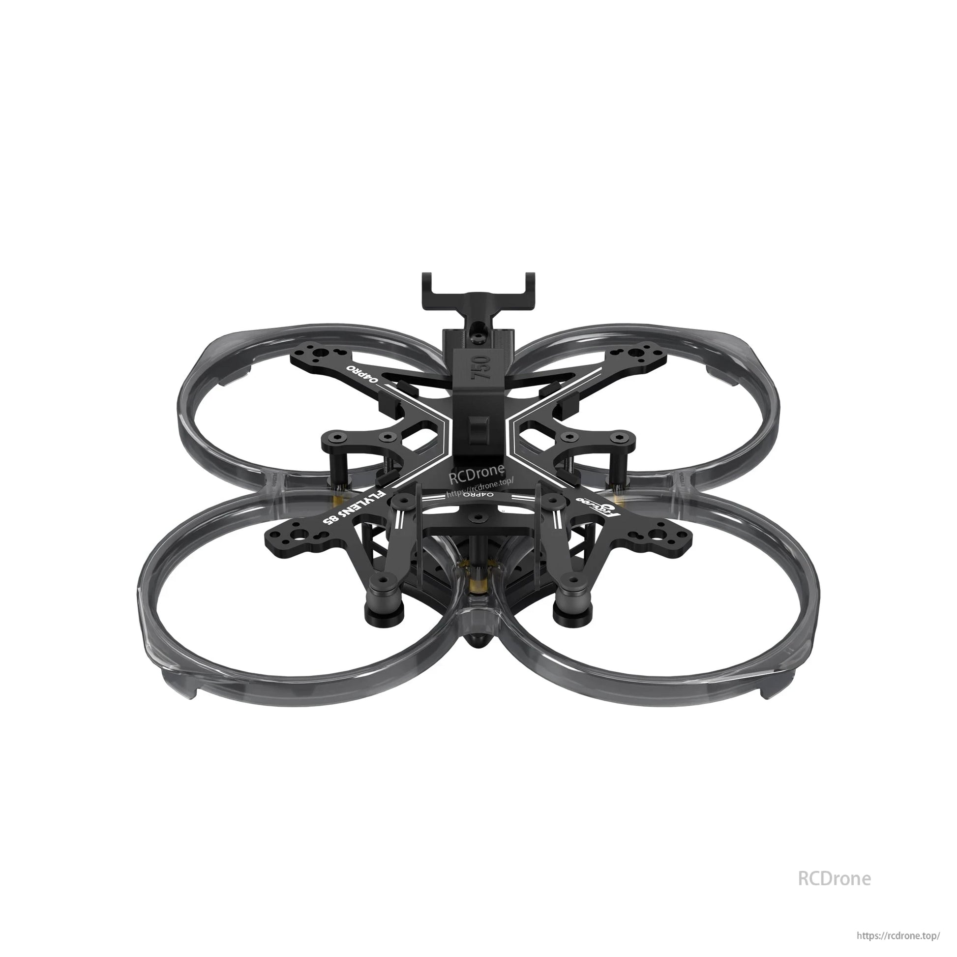 Flywoo FlyLens 85 2-inch whoop drone frame kit with translucent duct rings and black top plate mounts