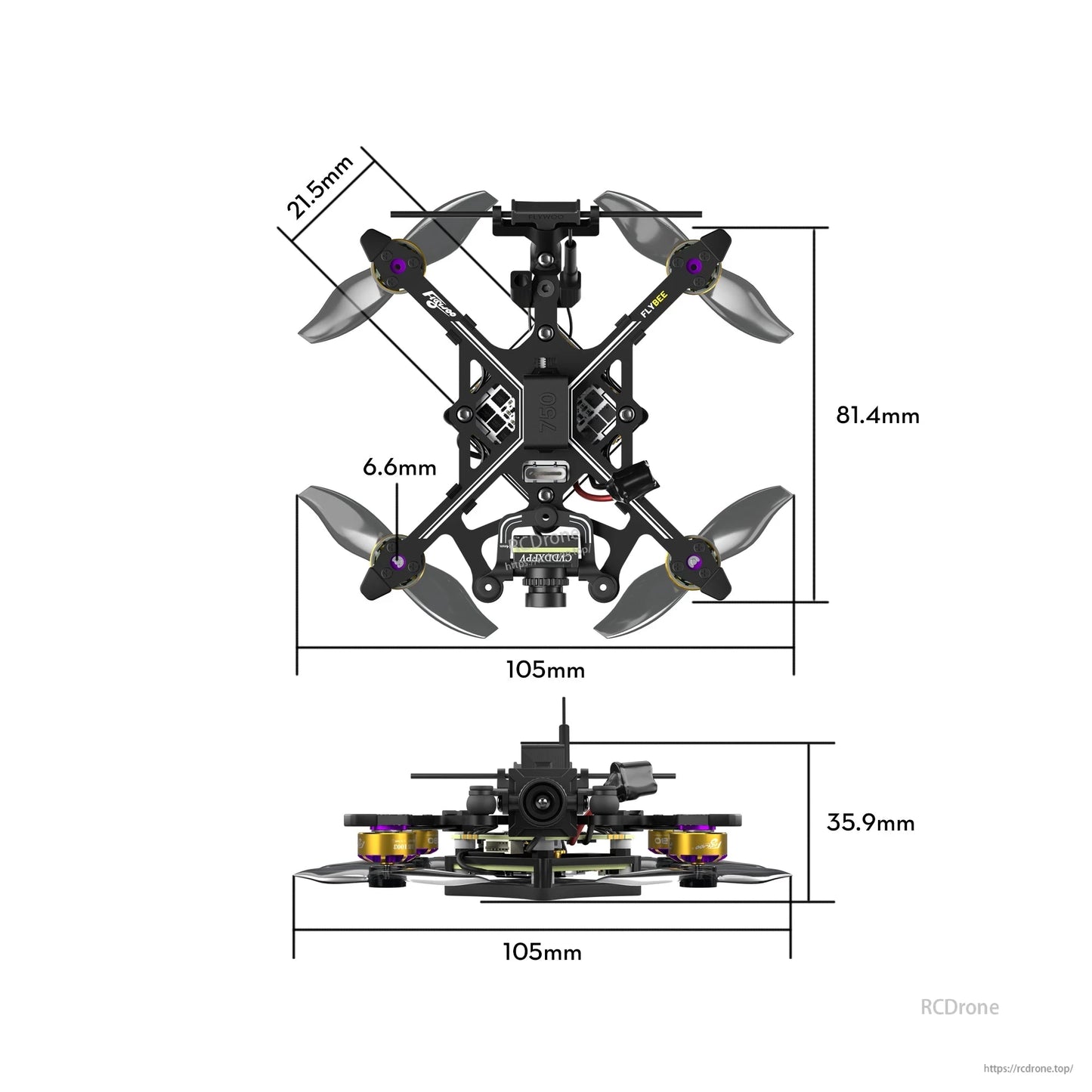 Flywoo Flybee 20 HD Walksnail 2S ultralight FPV drone with 105mm frame, front camera, and 3-blade props