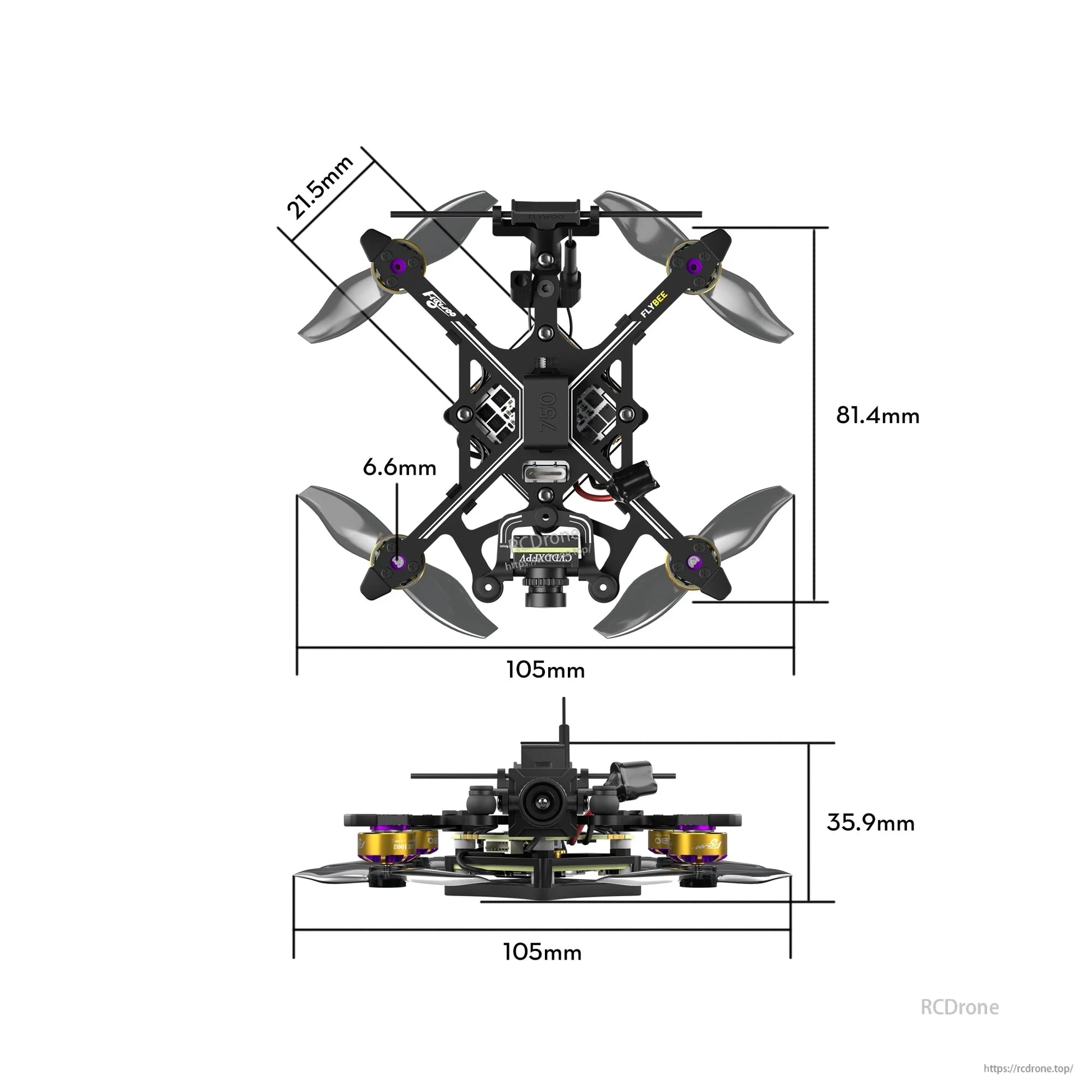 Flywoo Flybee 20 HD Walksnail 2S ultralight FPV drone with 105mm frame, front camera, and 3-blade props