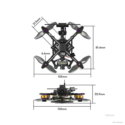 Flywoo Flybee 20 HD Walksnail 2S ultralight FPV drone with 105mm frame, front camera, and 3-blade props