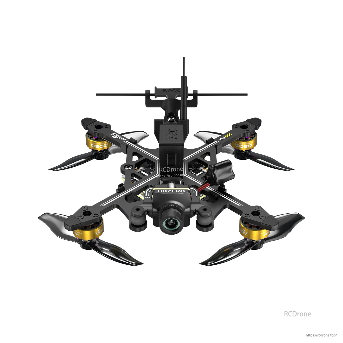 Flywoo Flybee 20 HDZero 2S Ultralight FPV, Flywoo Flybee 20 HDZero ultralight FPV quadcopter with HDZERO camera, four props, and rear antenna