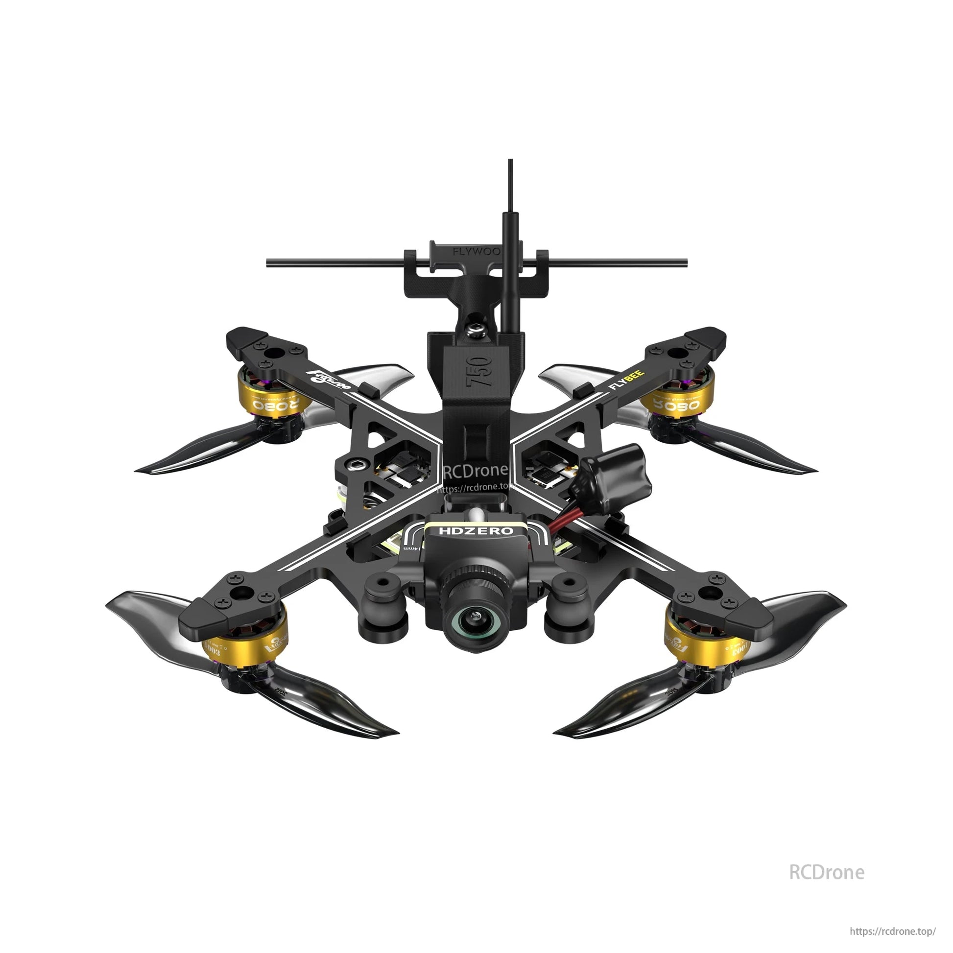 Flywoo Flybee 20 HDZero 2S Ultralight FPV, Flywoo Flybee 20 HDZero ultralight FPV quadcopter with HDZERO camera, four props, and rear antenna