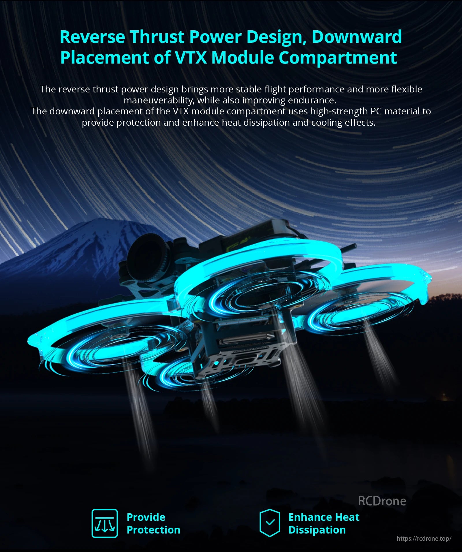 Flywoo Flylens 85 HD O4 2S 2-Inch Whoop FPV, Reverse thrust design and downward VTX placement with PC material ensure stable flight, flexible maneuverability, and improved protection, heat dissipation, cooling, and endurance.