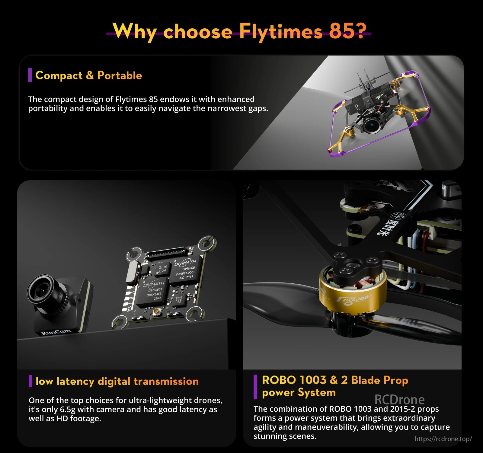 Flywoo Flytimes 85 Cinewhoop, Flytimes 85 provides compact portability, low latency transmission, and a powerful propulsion system for agile flight and excellent scene capture, perfect for ultra-lightweight drones.