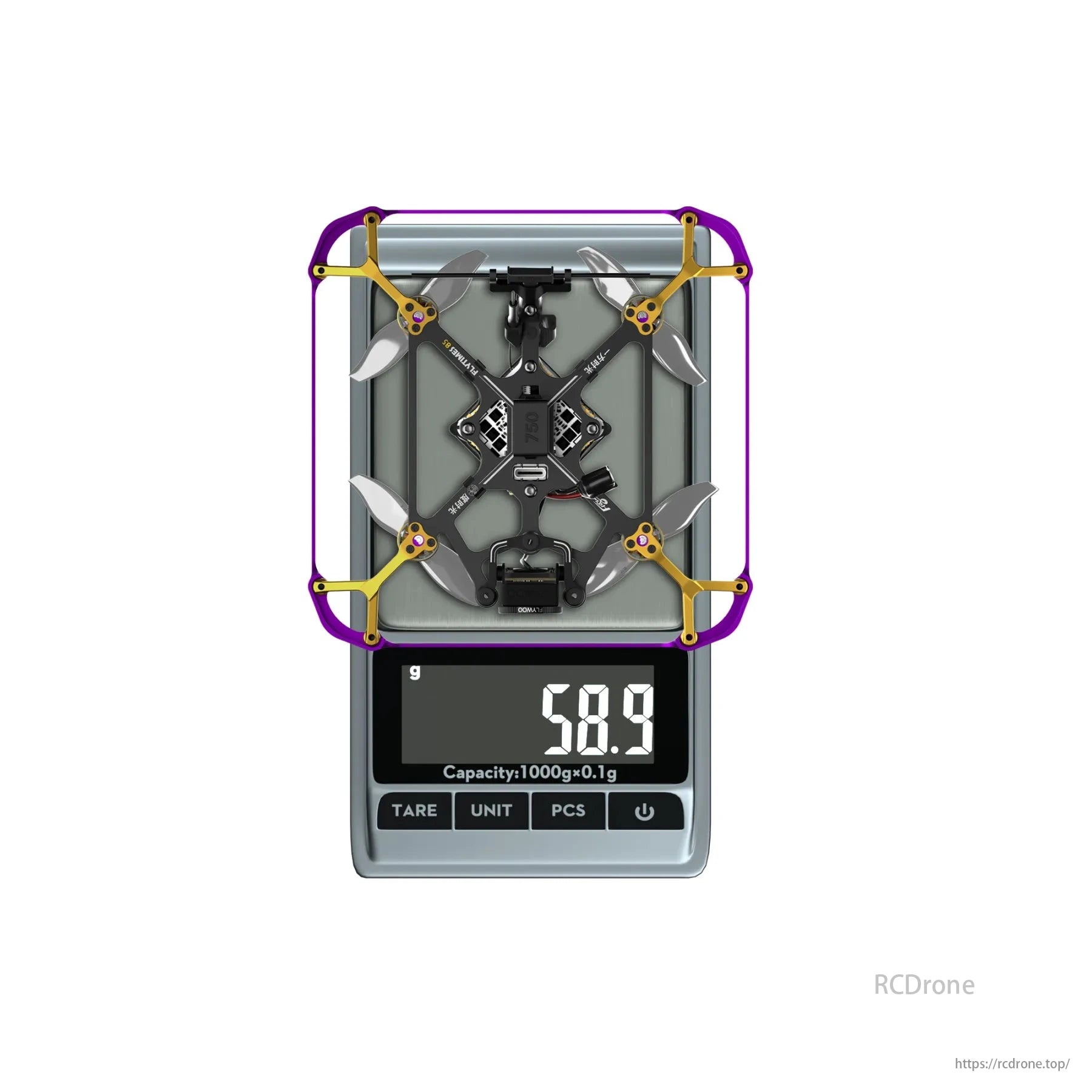 The Flywoo Flytimes 85 HD O4 2S drone weighs 58.9 grams when measured on a scale.