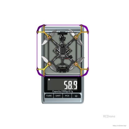 The Flywoo Flytimes 85 HD O4 2S drone weighs 58.9 grams when measured on a scale.