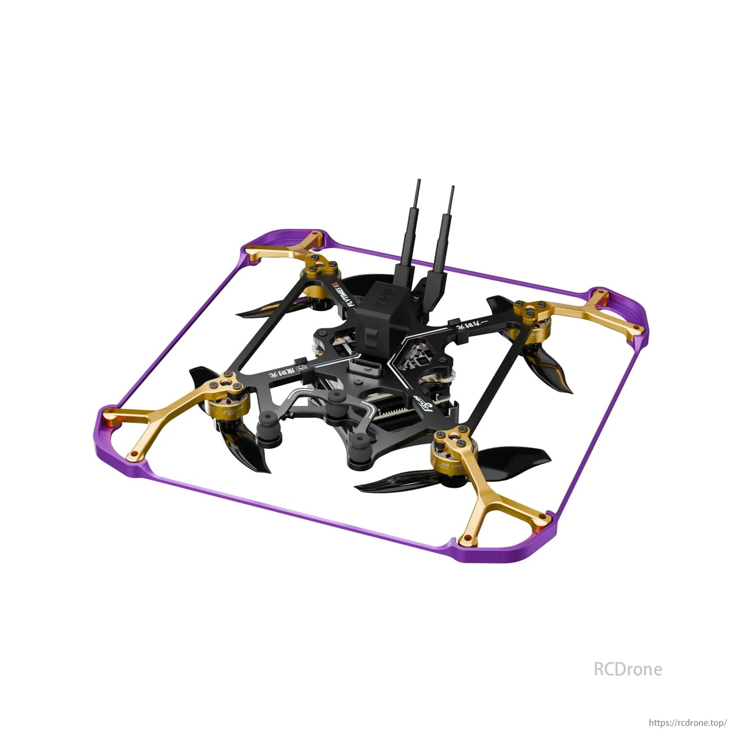 Flywoo Flytimes 85 HD O4 2S, a 2-inch cinewhoop micro FPV drone with DJI O4 Air Unit, sports a purple frame and gold arms.