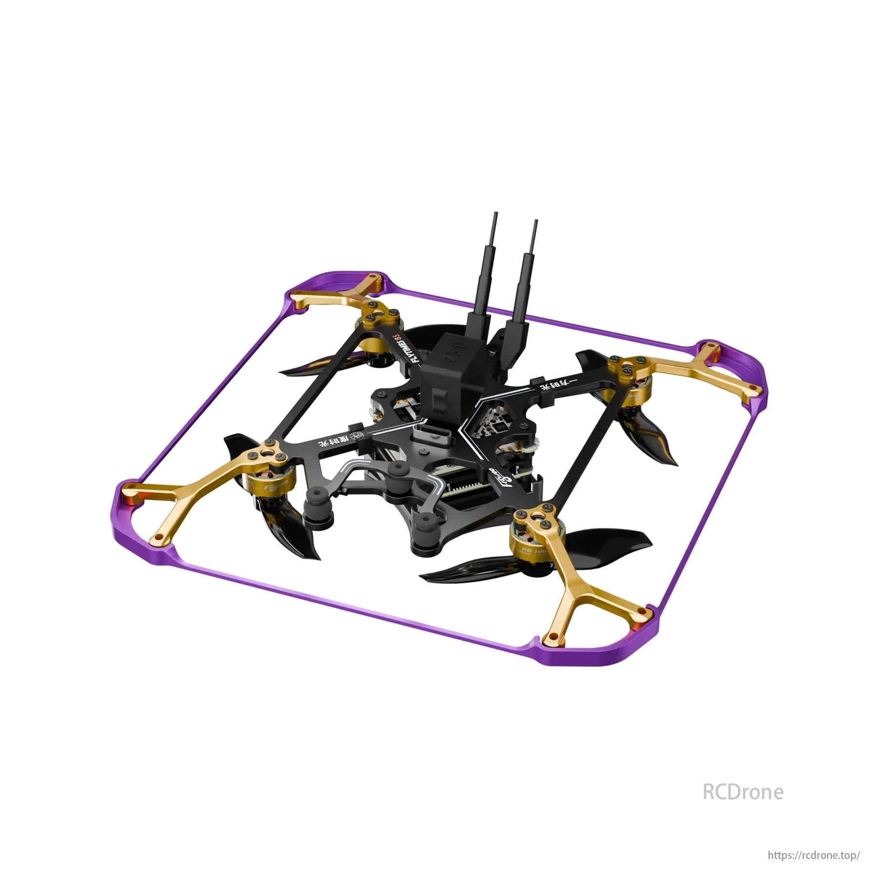 Flywoo Flytimes 85 HD O4 2S, a 2-inch cinewhoop micro FPV drone with DJI O4 Air Unit, sports a purple frame and gold arms.