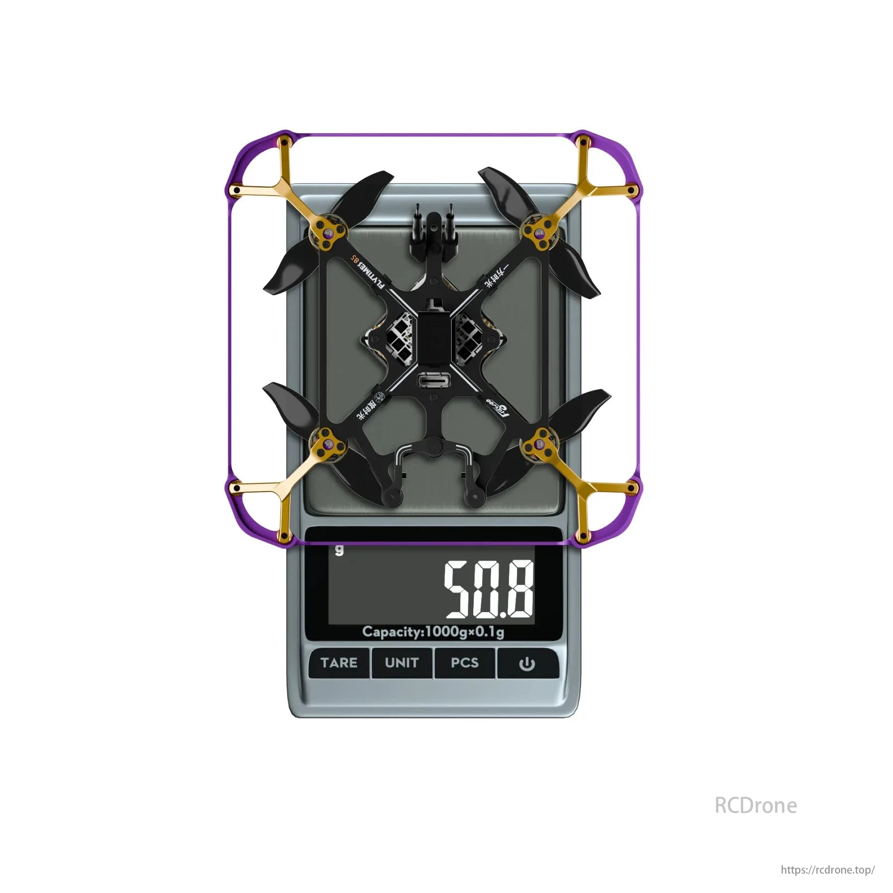 Flywoo Flytimes 85 HD O4 drone weighs 50.8 grams on scale.