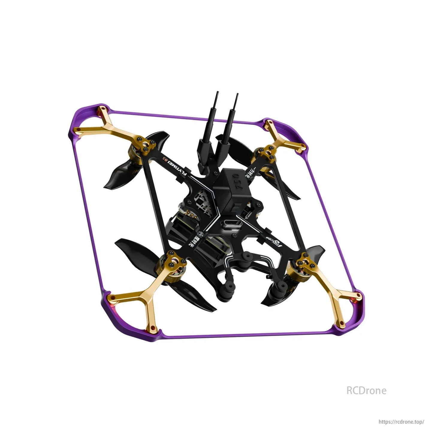 Flywoo Flytimes 85 HD O4 2S, a 2-inch cinewhoop drone with DJI O4 Air Unit, sports a purple frame and gold accents.