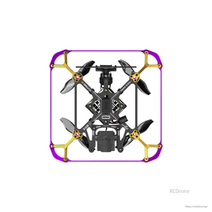 Flywoo Flytimes 85 HD O4 Pro, a 2-inch 2S micro cinewhoop FPV drone with DJI O4 Pro Air Unit, sports a purple frame and gold arms.