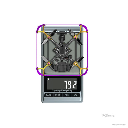 The Flywoo Flytimes 85 HD O4 Pro 2-Inch 2S Micro Cinewhoop FPV Drone weighs 79.2 grams.