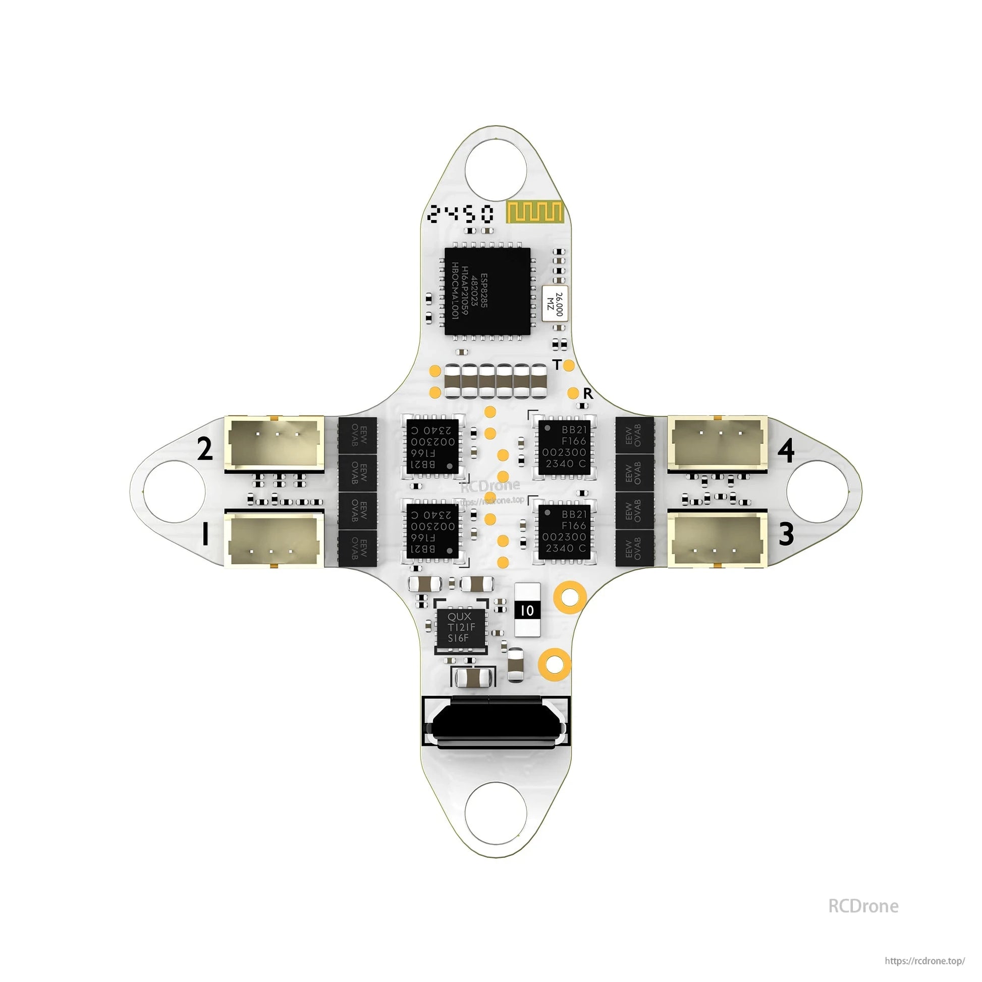 Flywoo GOKU F405 HD 1S AIO flight controller/ESC board with built-in ELRS PCB antenna and four motor plugs