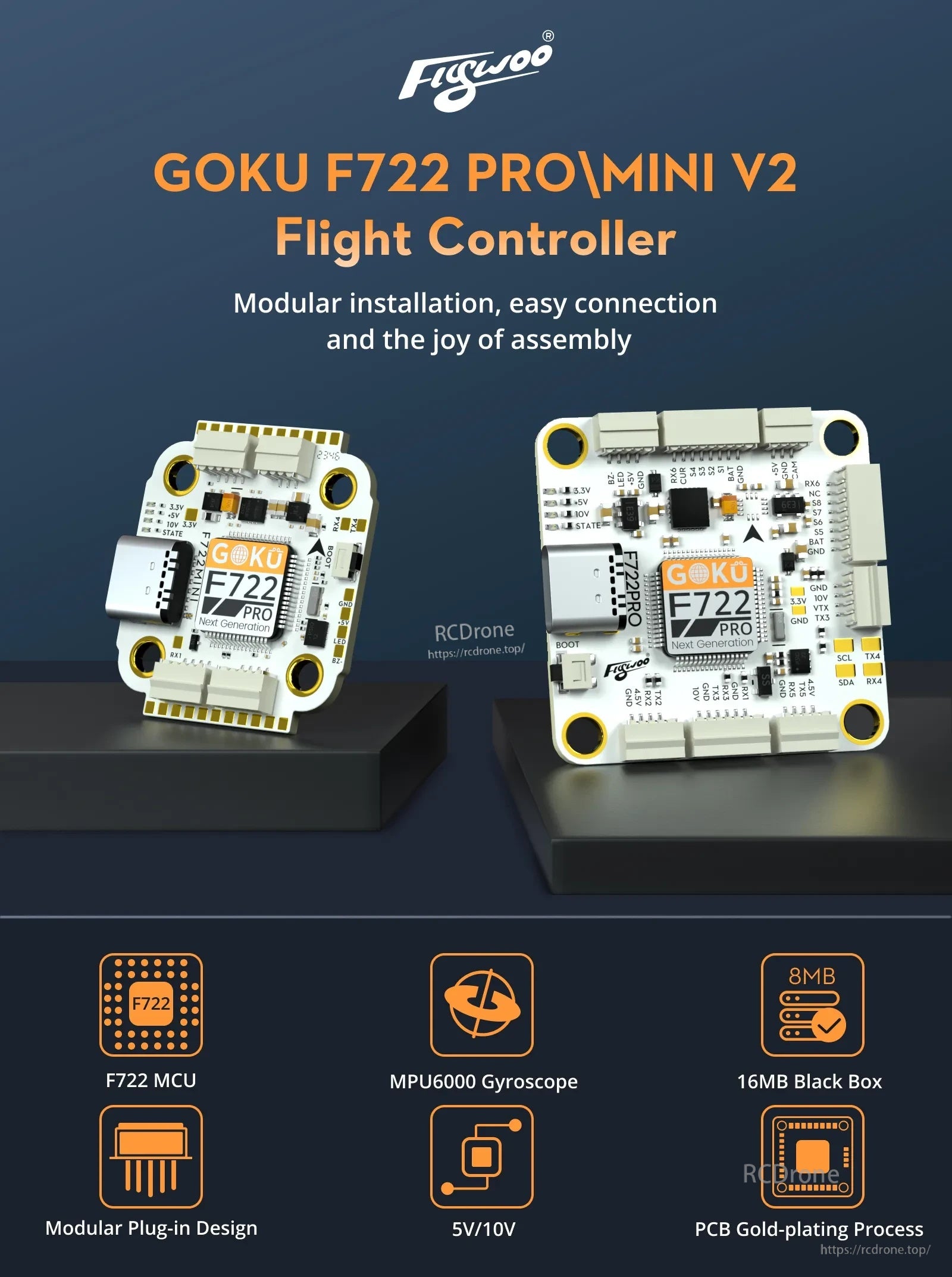 Flywoo GOKU F722 Pro V2 55A 32Bit 128K 30X30 Stack Plug&Play O4 / O4 Pro