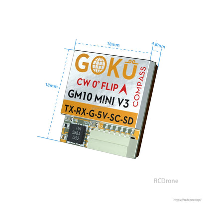 Flywoo GOKU GM10 Mini V3 GPS, Flywoo GOKU GM10 Mini V3 mini GPS compass module, 18mm square board with labeled TX/RX, 5V, SC, SD pads