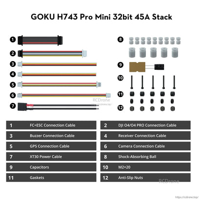 Flywoo GOKU H743 PRO Mini Contrôleur de Vol & 45A 4en1 ESC Stack 20x20 Plug&Play pour O4/O4 Pro