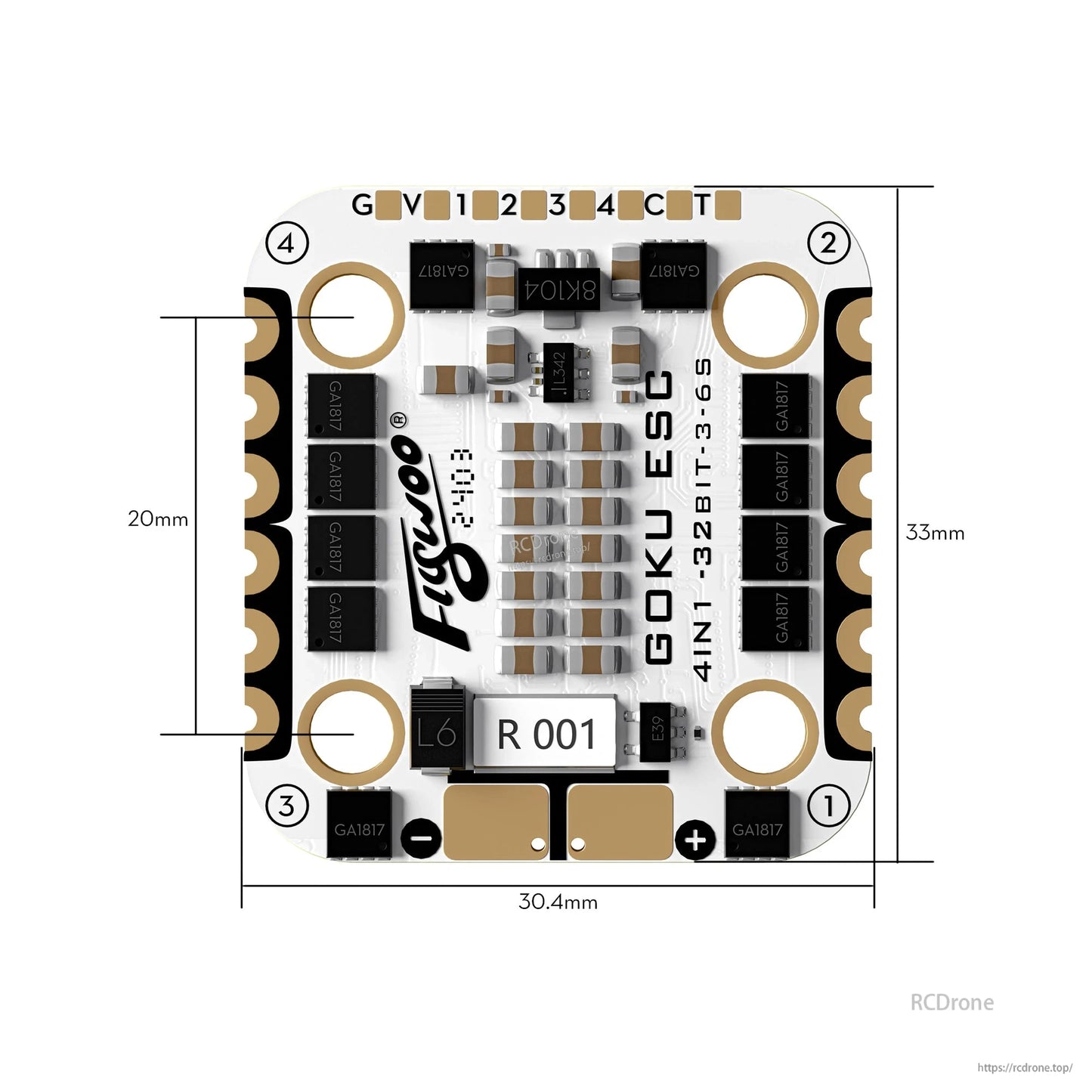 Flywoo GOKU H743 PRO Mini Flight Controller, Flywoo GOKU 4-in-1 32-bit ESC board (3–6S) with 20x20 mounting holes and large battery pads