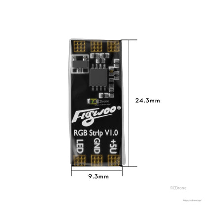 Flywoo RGB Strip V1.0 LED controller board with LED, GND and +5V pads, 24.3 x 9.3 mm