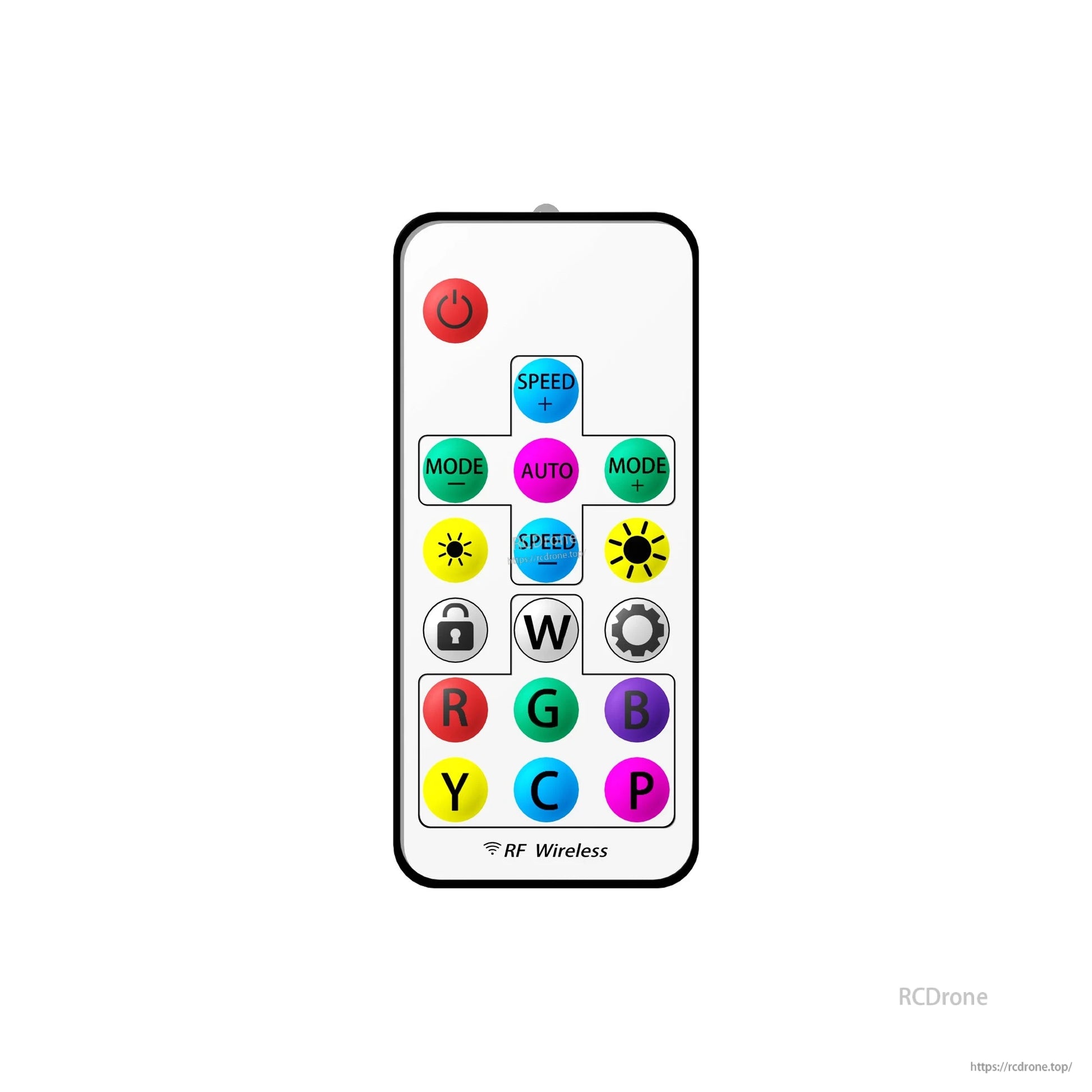 RF wireless remote control for Flywoo Halo Gate RGB LED strip kit with mode, speed, brightness and RGB buttons
