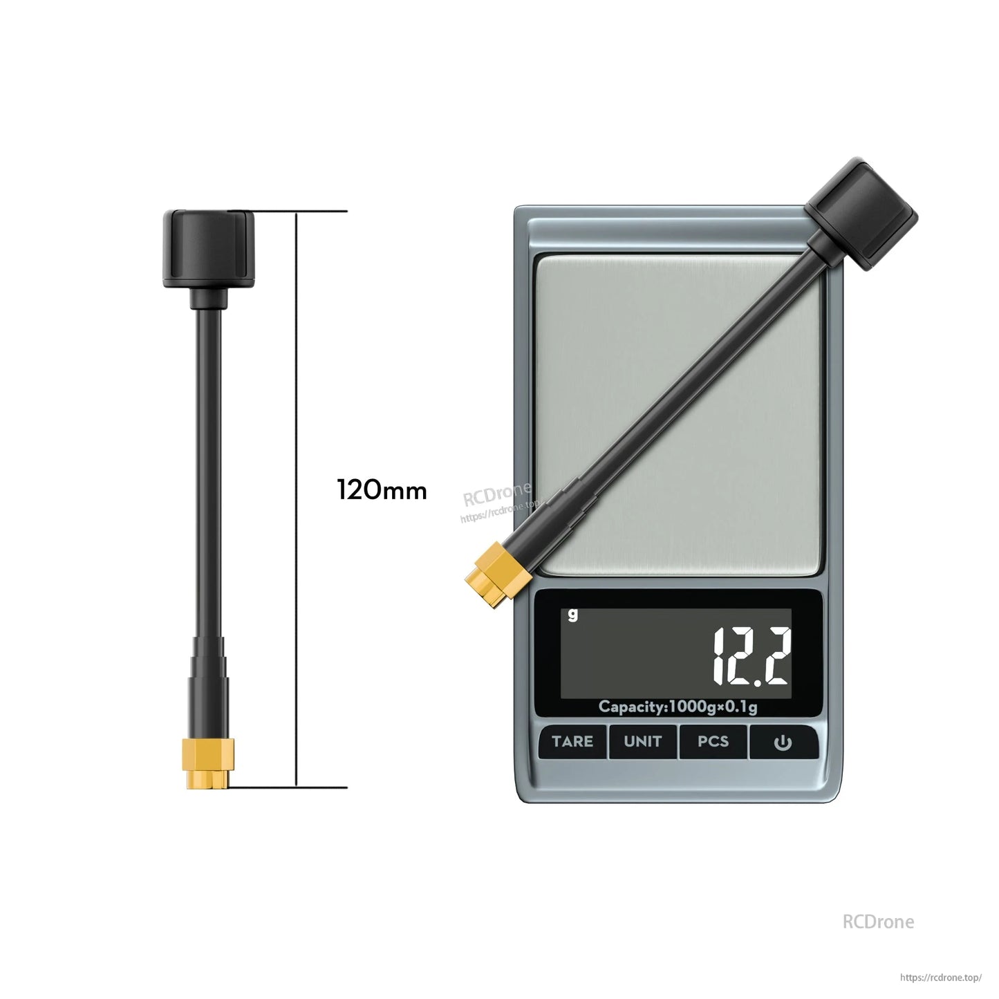 Flywoo LDS 5.8GHz FPV Antenna, Flywoo 5.8GHz FPV antenna with right-angle head, 120mm cable length and gold connector, 12.2g