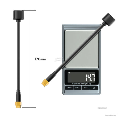 Flywoo LDS 5.8GHz FPV Antenna, Flywoo 5.8GHz LHCP FPV antenna with 170mm black coax lead, stubby top element, and gold connector
