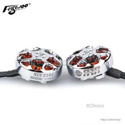 Flywoo NIN 2104 Ultralight FPV Motor, Pair of Flywoo NIN 2104 ultralight FPV brushless motors with silver housings and exposed copper windings